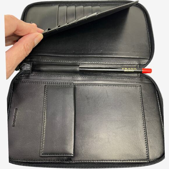 Prada Black Tessuto Nylon Leather Zip Around Travel Wallet Organizer Italy - Picture 8 of 14